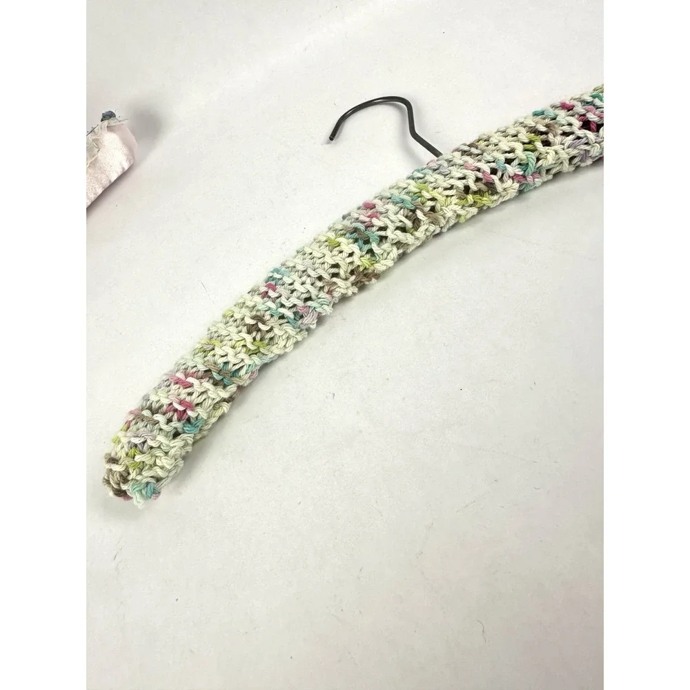 Vintage Yarn Covered Crocheted  And Satin W/ Lace Clothes Hangers